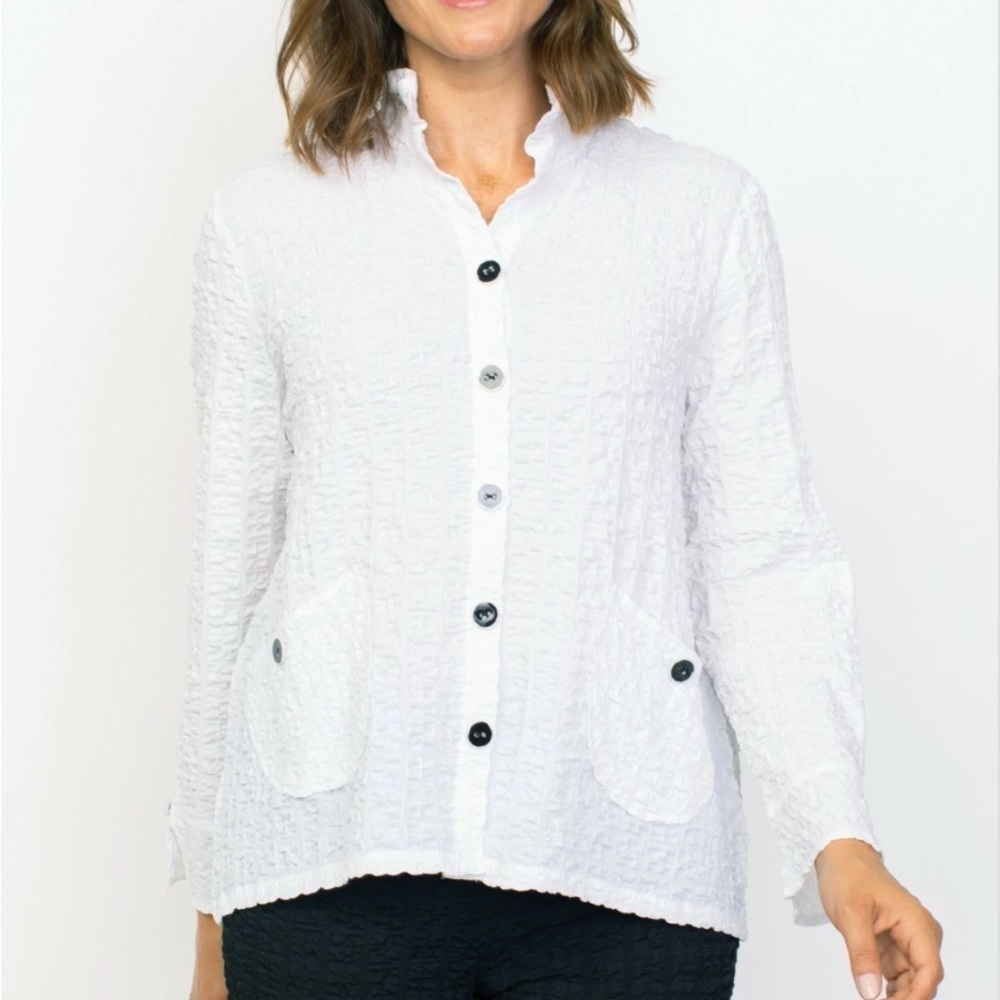 Habitat‎ Clothes To Live In Large Jacket Lightweight textured button Front White